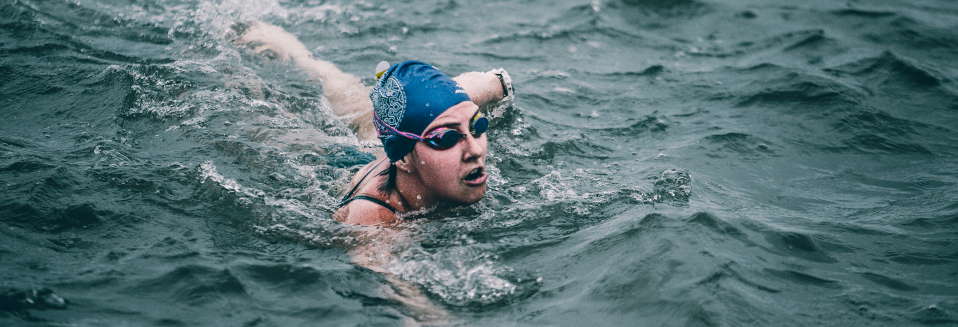 Image of a woman swimming in the ocean during the Barnegat Light Ocean Mile Swim